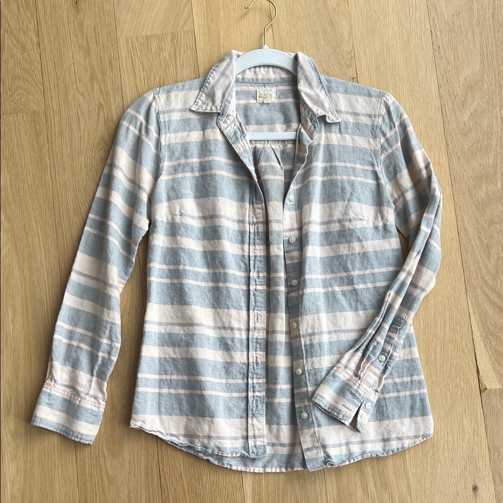 J. Crew Pink and Gray Button Down Striped Shirt